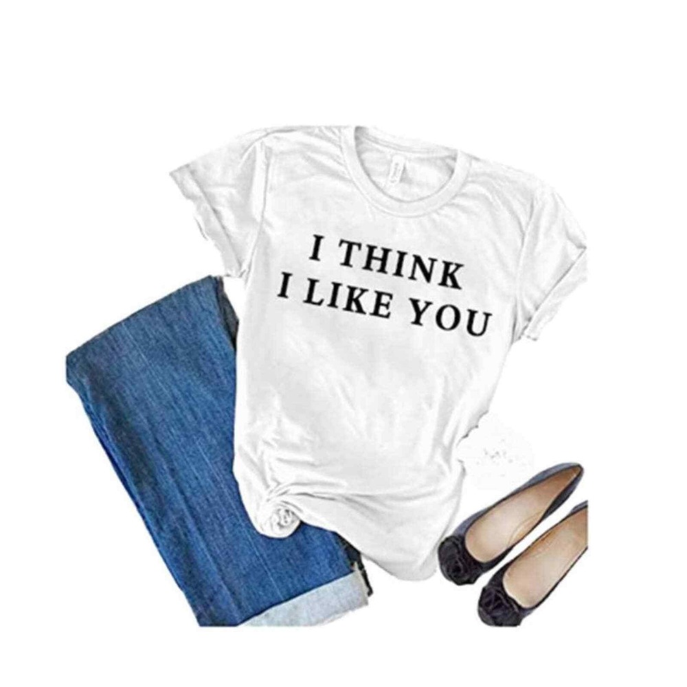 NWT I Think I Like You Slogan T-Shirt Womens Medium White‎ Black Tee